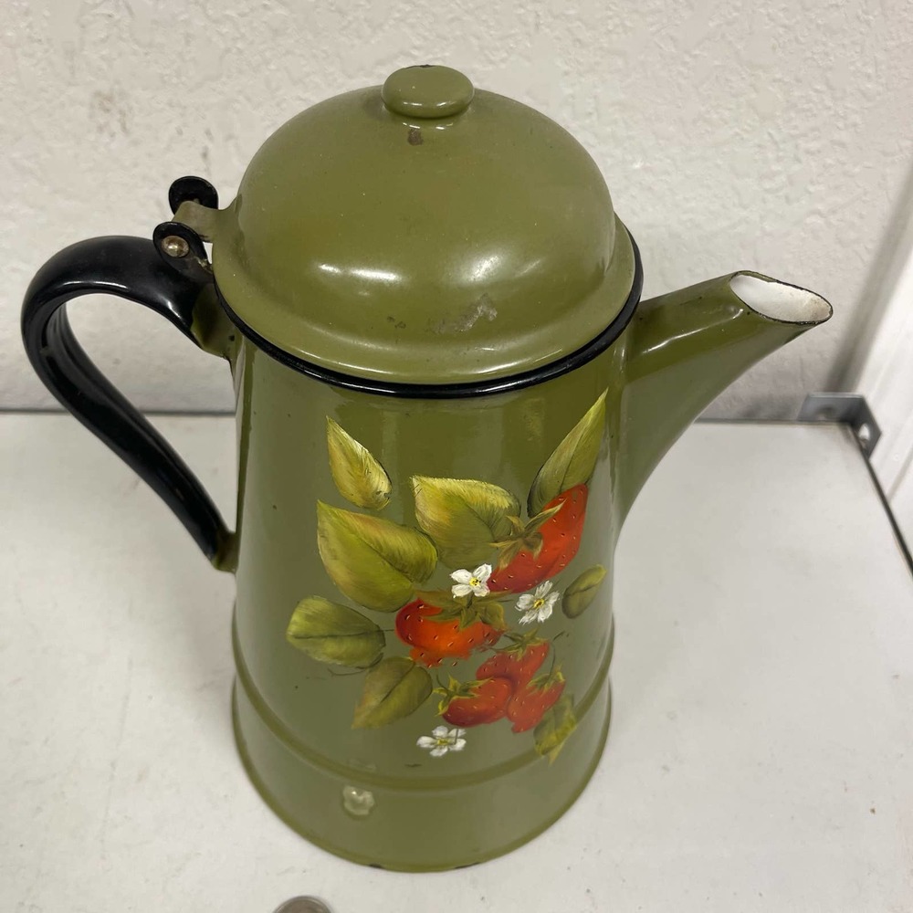 Vintage mcm Huta Silesia green enamel coffee tea pot made in Poland by BL